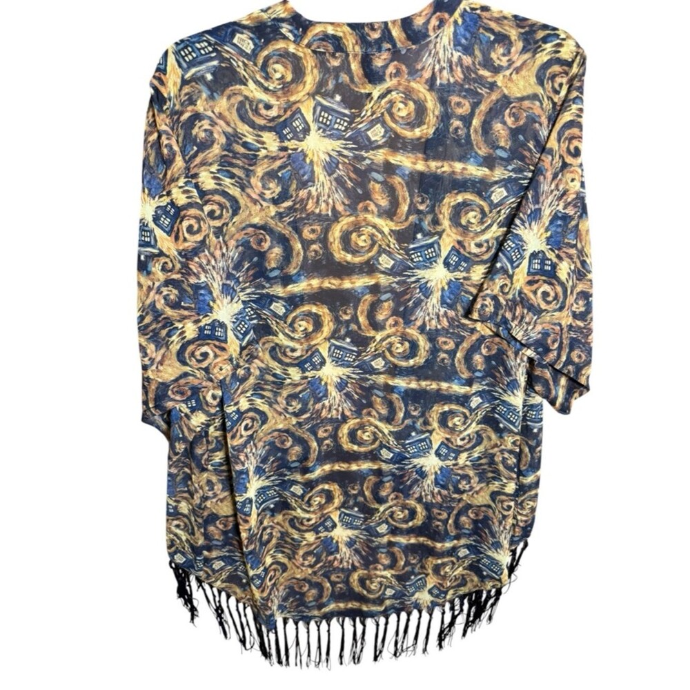 BBC Doctor Who Exploding Tardis Van Gogh Inspired Sheer Kimono w/ Fringe-Small - Picture 4 of 9